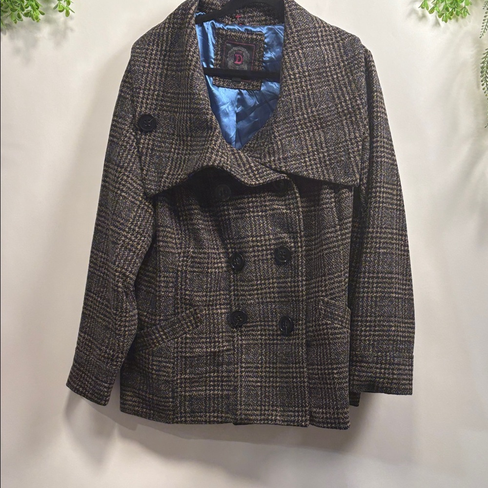 Dollhouse Plaid Pea Coat - Brown and Black